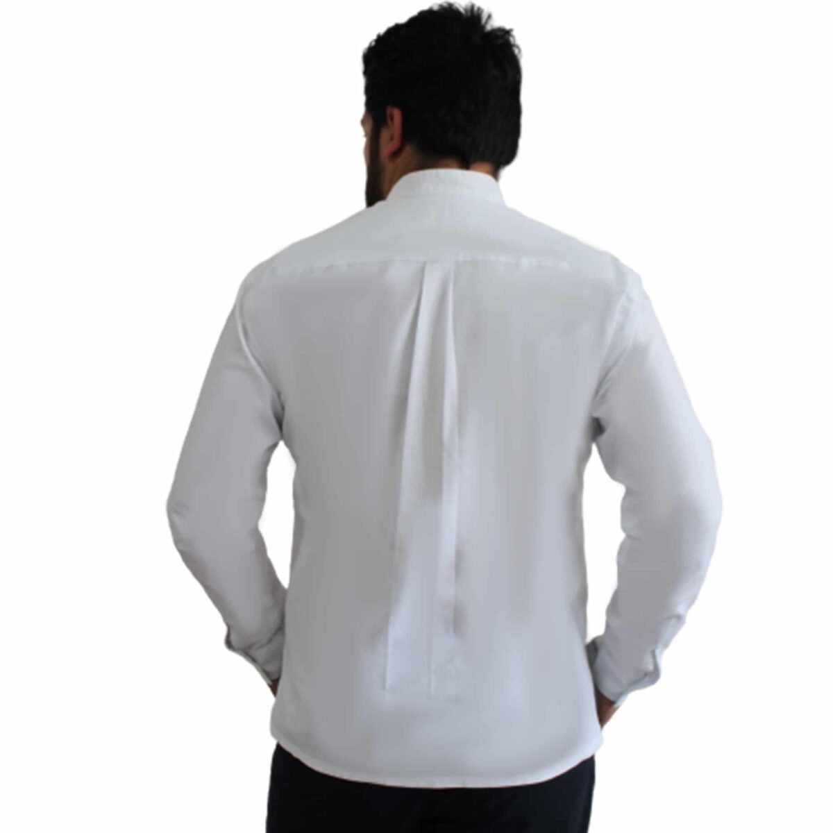 Camisa manga larga cuello Mao blanca con botones ocultos - Imagen 2